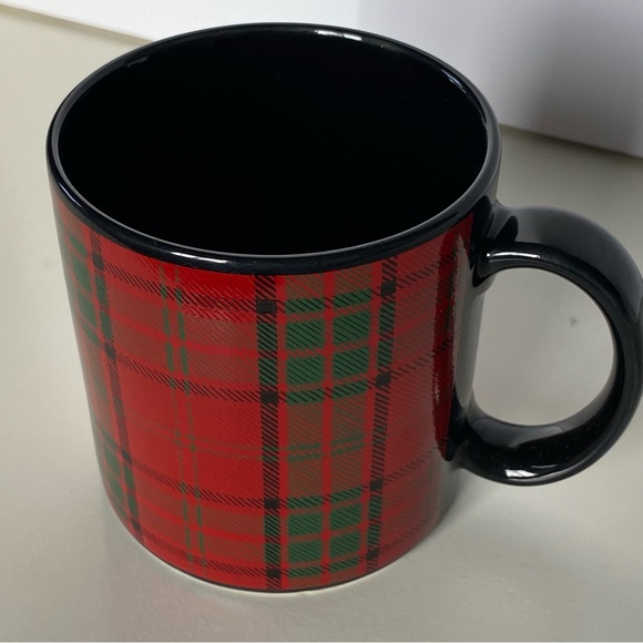 Pier 1 Mug Tartan Plaid Red Black Vintage EUC Coffee Stoneware Japan Retired - Picture 11 of 14